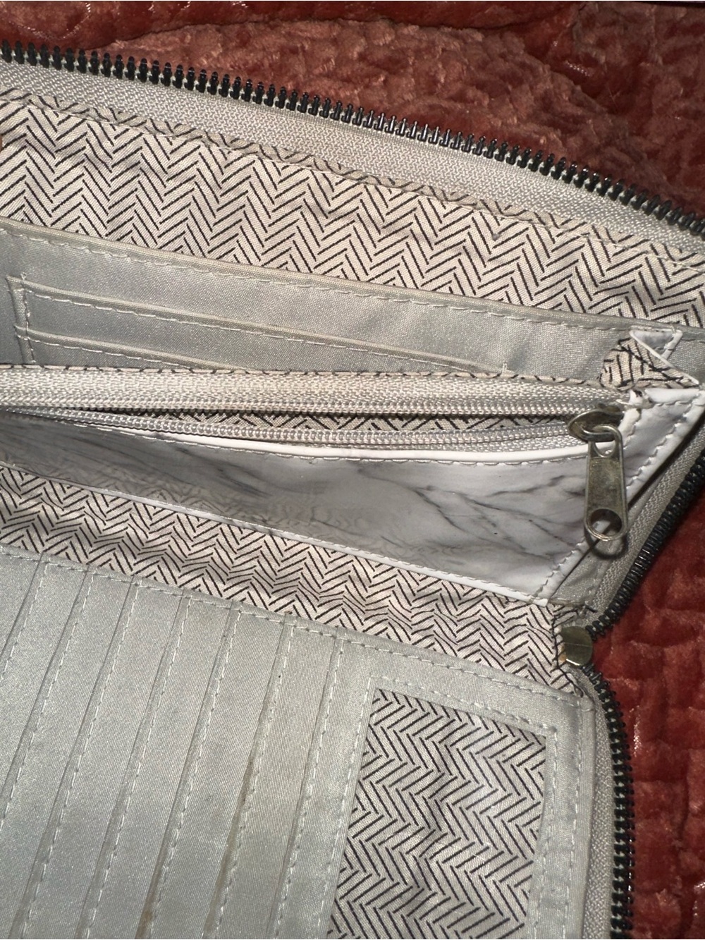 Marble-Print Zip Around Phone Wallet - White - Picture 2 of 3